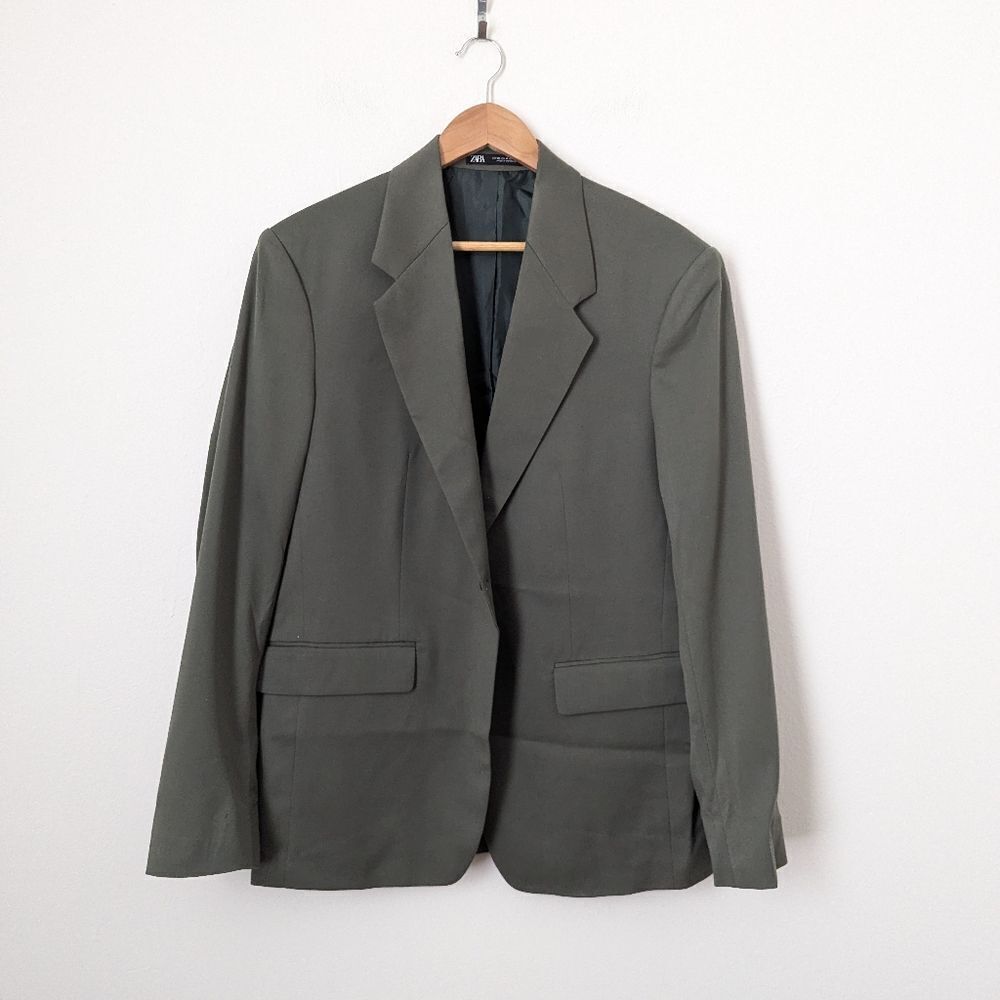 NWT Zara men's muted green Stretch Suit business casual office jacket blazer - Picture 2 of 7